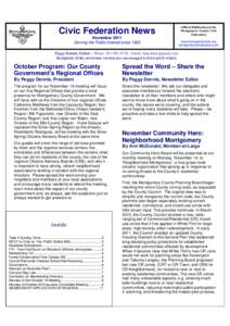 Civic Federation News November 2011 Serving the Public Interest since 1925 Official Publication of the Montgomery County Civic