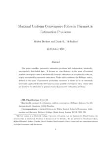 Maximal Uniform Convergence Rates in Parametric Estimation Problems Walter Beckert and Daniel L. McFadden∗ 23 OctoberAbstract