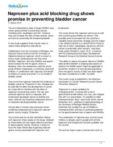 Naproxen plus acid blocking drug shows promise in preventing bladder cancer