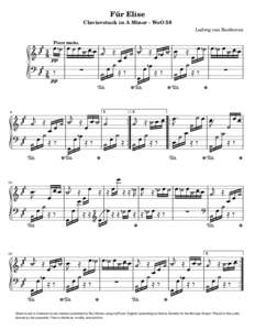 Für Elise Clavierstuck in A Minor - WoO 59 Ludwig van Beethoven 