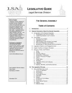LEGISLATIVE GUIDE Legal Services Division Note to Reader: Legislative Guides, prepared in an objective and nonpartisan