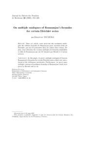 Journal de Th´eorie des Nombres de Bordeaux), 219–226 On multiple analogues of Ramanujan’s formulas for certain Dirichlet series par Hirofumi TSUMURA