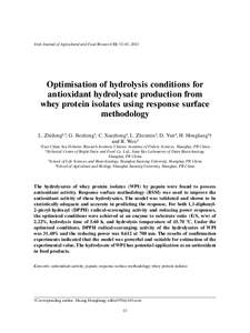 Irish Journal of Agricultural and Food Research 52: 53–65, 2013  Optimisation of hydrolysis conditions for antioxidant hydrolysate production from whey protein isolates using response surface methodology