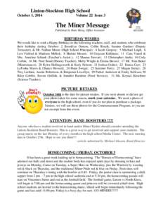 Linton-Stockton High School October 1, 2014 Volume 22 Issue 3  The Miner Message