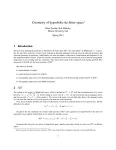 Geometry of hyperbolic-de Sitter space∗ Brian Freidin, Rob Halliday Illinois Geometry Lab Spring