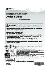 TANKLESS GAS WATER HEATER  Owner’s Guide Model NC380-SV-ASME  WARNING