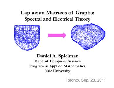 Laplacian Matrices of Graphs: Spectral and Electrical Theory Daniel A. Spielman Dept. of Computer Science Program in Applied Mathematics