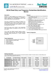 EM MICROELECTRONIC - MARIN SA  EM4200 128 bit Read Only Low Frequency Contactless Identification Device Description