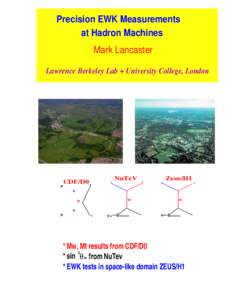Precision EWK Measurements at Hadron Machines Mark Lancaster Lawrence Berkeley Lab + University College, London  p