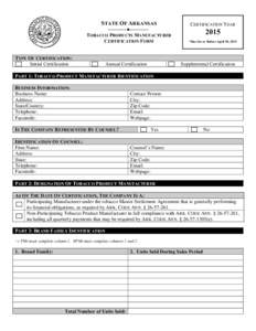 Microsoft Word - Tobacco Products Manufacturer Certification Form _2014_