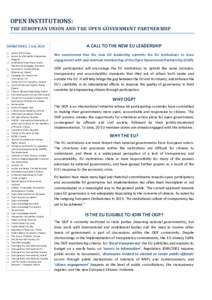 OPEN INSTITUTIONS: THE EUROPEAN UNION AND THE OPEN GOVERNMENT PARTNERSHIP SIGNATORIES, 1 July 2014 o o