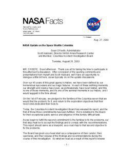 NASA Update with Sean O'Keefe, Aug. 26, 2003