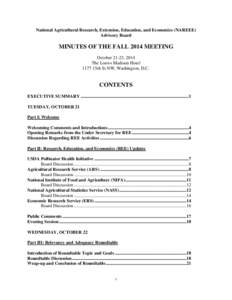 National Agricultural Research, Extension, Education, and Economics (NAREEE) Advisory Board MINUTES OF THE FALL 2014 MEETING October 21-23, 2014 The Loews Madison Hotel