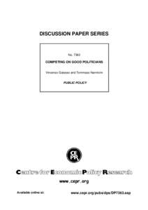 DISCUSSION PAPER SERIES  NoCOMPETING ON GOOD POLITICIANS Vincenzo Galasso and Tommaso Nannicini