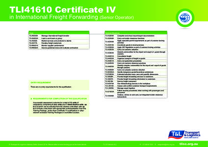TLI41610 Certificate IV  in International Freight Forwarding (Senior Operator) Core  General Electives