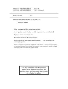 HPS: Part IB exam papers 2003