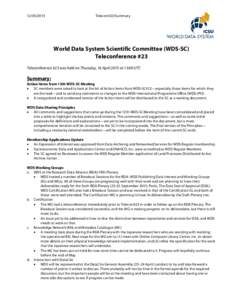 Telecon#23/Summary World Data System Scientific Committee (WDS-SC) Teleconference #23