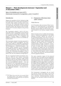 Competition Policy Newsletter  MERGER CONTROL Mergers — Main developments between 1 September and 31 December[removed])