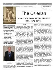 AMERICAN OSLER SOCIETY  November 2014 Volume 15 Issue 3  The Oslerian