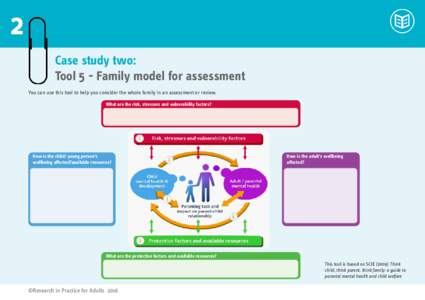 2 Case study two: Tool 5 - Family model for assessment You can use this tool to help you consider the whole family in an assessment or review. What are the risk, stressors and vulnerability factors?