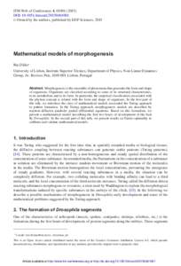 ITM Web of Conferences 4, DOI: itmconf  C Owned by the authors, published by EDP Sciences, 2015  Mathematical models of morphogenesis