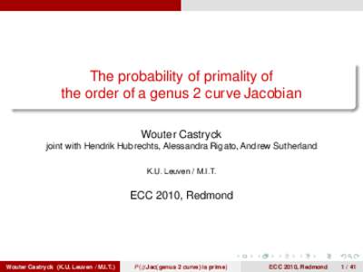 The probability of primality of  the order of a genus 2 curve Jacobian