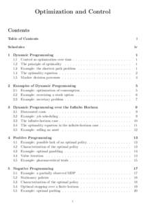 Optimization and Control Contents Table of Contents