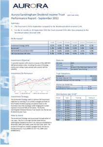 Aurora Sandringham Dividend Income Trust Performance Report - SeptemberASX Code: AOD)  Summary
