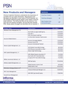 The Investment World’s Compass New Products and Managers  Summary: