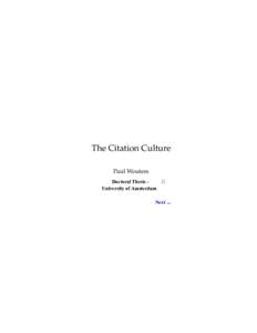 The Citation Culture Paul Wouters Doctoral Thesis University of Amsterdam Next ...  To Contents Page ....