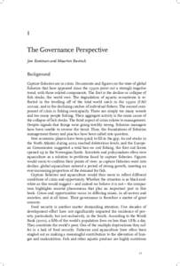 1 The Governance Perspective Jan Kooiman and Maarten Bavinck Background Capture fisheries are in crisis. Documents and figures on the state of global