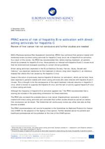 PRAC warns of risk of hepatitis B re-activation with direct-acting antivirals for hepatitis C