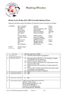 Meeting Minutes  Minutes for the 20 May 2014 VHPA Committee Meeting 6:30 pm Meeting at the Retreat Hotel, 226 Nicholson St Abbotsford Victoria schedule start 6:30pm ATTENDEES