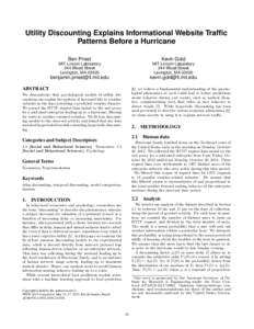 Utility Discounting Explains Informational Website Traffic Patterns Before a Hurricane Ben Priest Kevin Gold