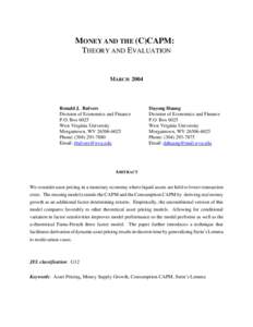 MONEY AND THE (C)CAPM: THEORY AND EVALUATION MARCH[removed]Ronald J. Balvers