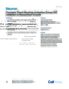 Article  Precisely Timed Nicotinic Activation Drives SST Inhibition in Neocortical Circuits Highlights d