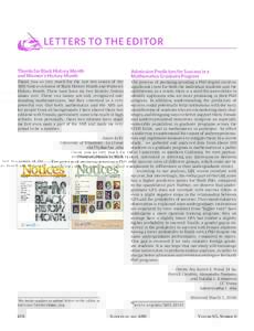 LETTERS TO THE EDITOR Thanks for Black History Month and Women’s History Month Admission Predictors for Success in a Mathematics Graduate Program