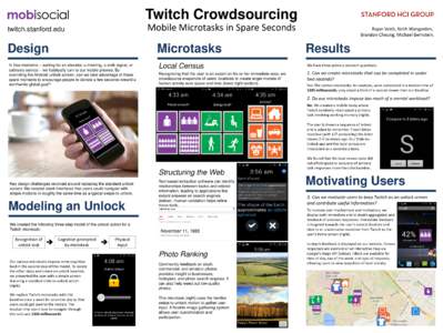 Twitch Crowdsourcing Mobile Microtasks in Spare Seconds twitch.stanford.edu  Design