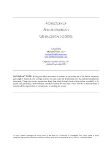 A DIRECTORY OF AFRICAN-AMERICAN GENEALOGICAL SOCIETIES Compiled by