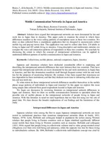 Boase, J., & Kobayashi, TMobile communication networks in Japan and America. China Media Research, 8(4), China Media Research, 8(4), Published version available online at: http://www.chinamediares