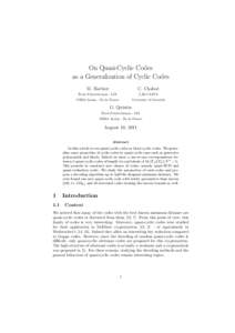 On Quasi-Cyclic Codes as a Generalization of Cyclic Codes M. Barbier C. Chabot