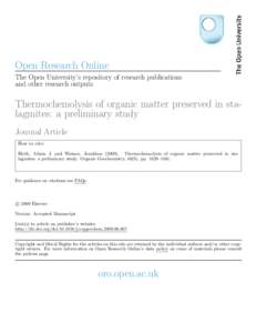 Open Research Online The Open University’s repository of research publications and other research outputs Thermochemolysis of organic matter preserved in stalagmites: a preliminary study Journal Article