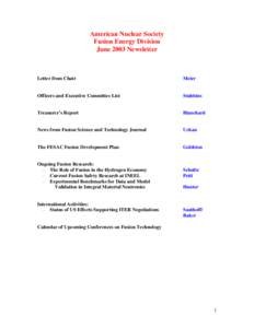 ANS Fusion Energy Division Newsletter June 2003