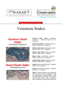 WASAH WESTERN AUSTRALIAN SOCIETY of AMATEUR HERPETOLOGISTS (Inc) KEEPING ADVICE SHEET  Venomous Snakes