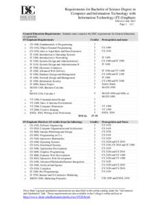 Requirements for Bachelor of Science Degree in Computer and Information Technology with Information Technology (IT) Emphasis Effective July 2011 Page 1 of 2