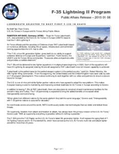 F-35 Lightning II Program Public Affairs Release – [removed]L A K E N H E A T H S E L E C T E D