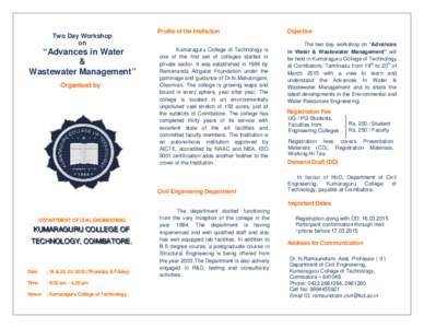 Two Day Workshop on “Advances in Water & Wastewater Management”