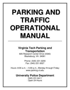 PARKING AND TRAFFIC OPERATIONAL MANUAL Virginia Tech Parking and Transportation