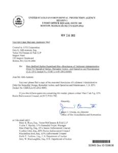 NEW BEDFORD, TRANSMITTAL LETTER FOR THE EXECUTED RESCISSION OF UNILATERAL ADMINISTRATIVE ORDER (UAO) FOR REMEDIAL DESIGN, REMEDIAL ACTION (RD/RA) AND OPERATION AND MAINTENANCE - US EPA DOCKET NO. CERCLA[removed], 11-