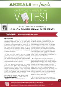 ELECTION 2015 BRIEFING:  PUBLICLY FUNDED ANIMAL EXPERIMENTS CAMPAIGN AIM